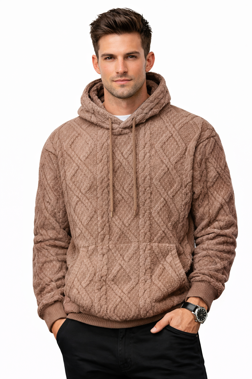 Mateo  trui - zachte warme trui met kap en Ruit/diamant patroon