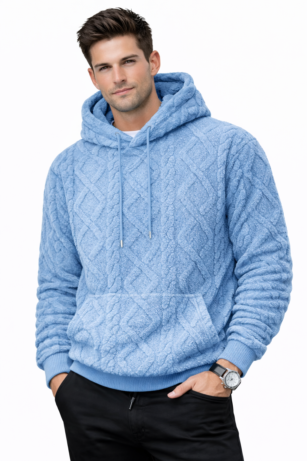 Mateo  trui - zachte warme trui met kap en Ruit/diamant patroon