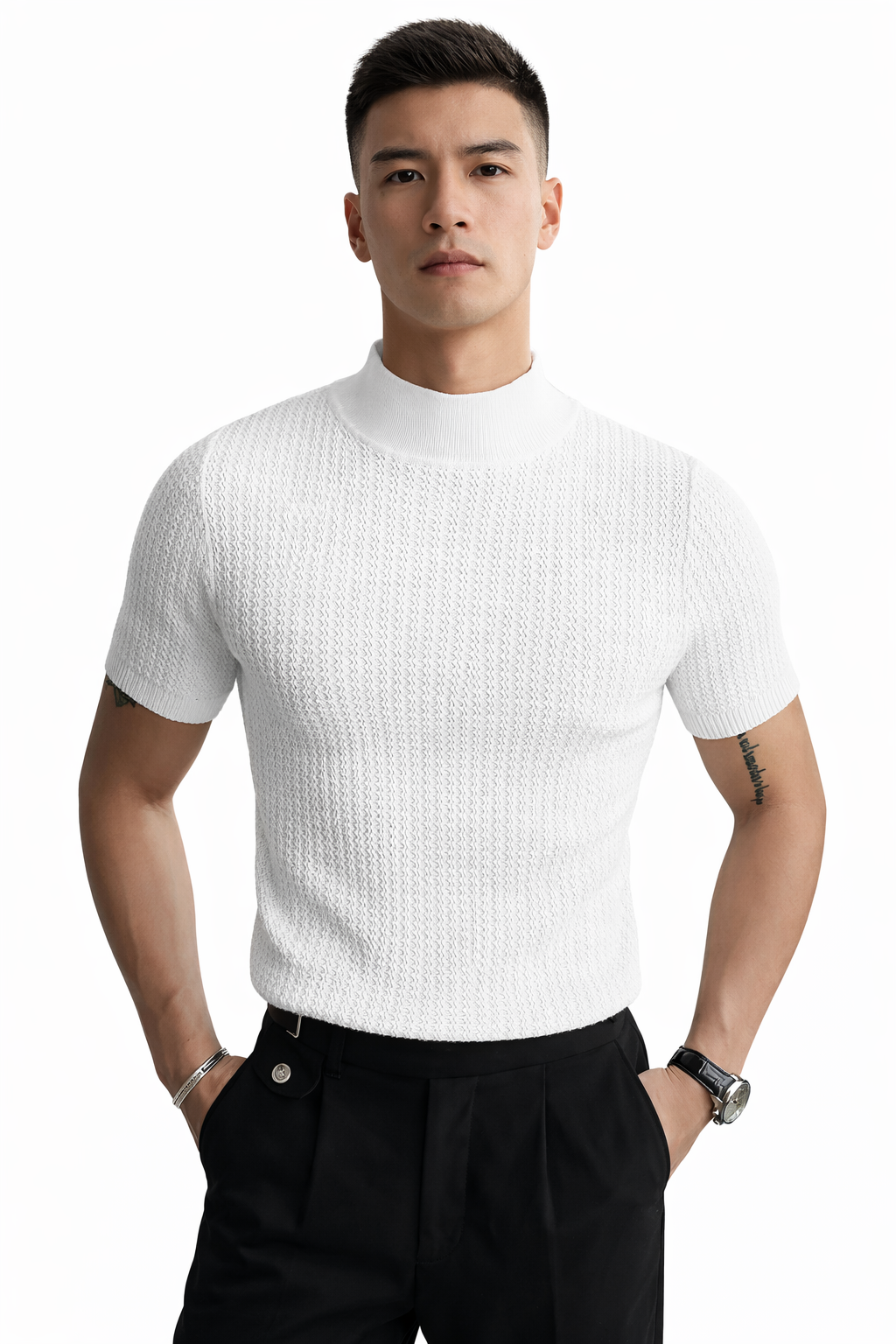 Luca col t-shirt - comfortabele zachte stof met geribbeld patroon