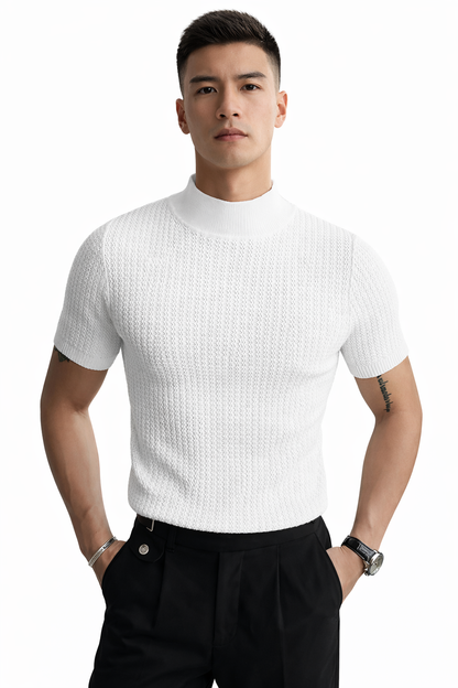 Luca col t-shirt - comfortabele zachte stof met geribbeld patroon