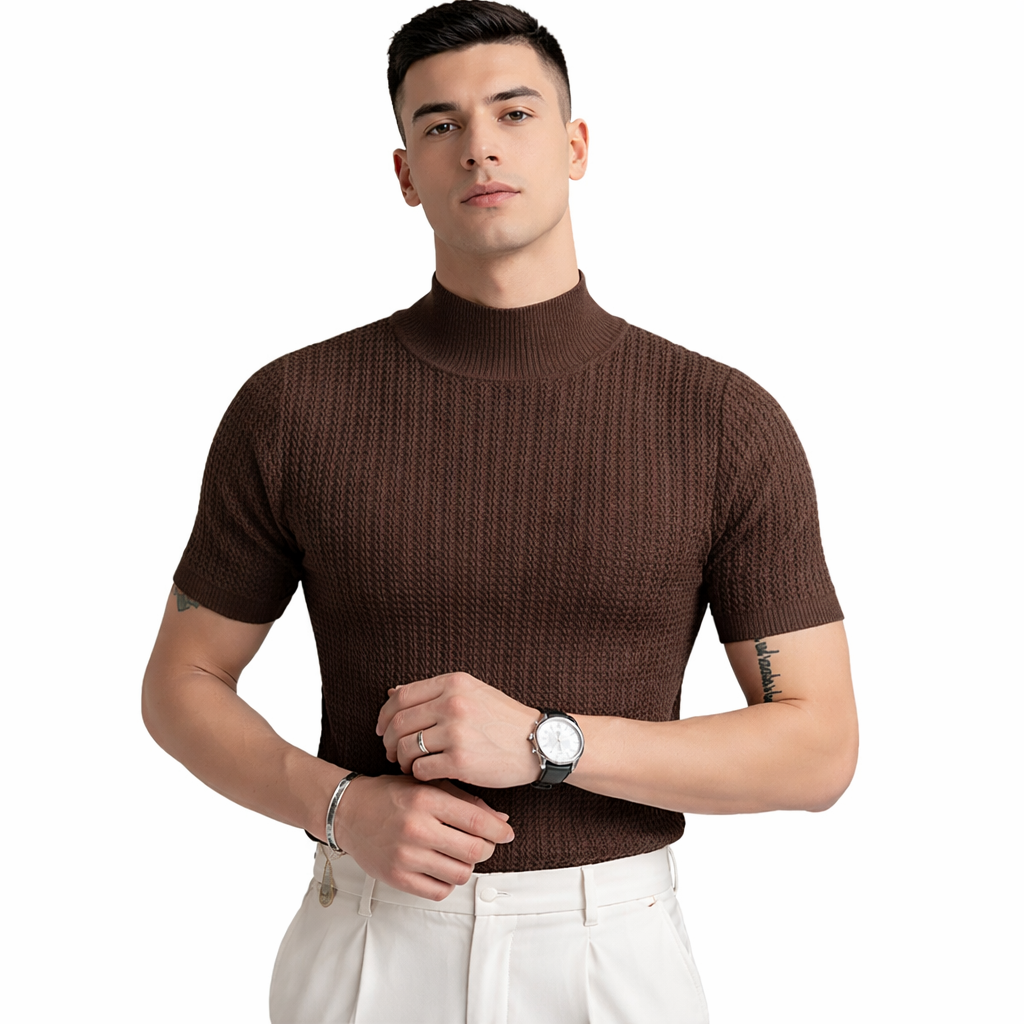 Luca col t-shirt - comfortabele zachte stof met geribbeld patroon