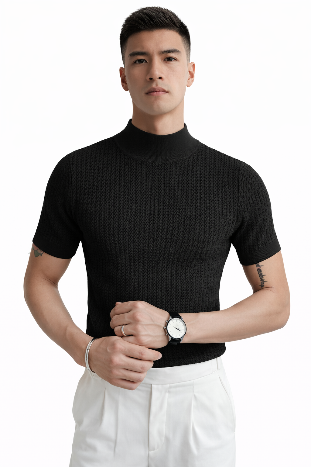 Luca col t-shirt - comfortabele zachte stof met geribbeld patroon